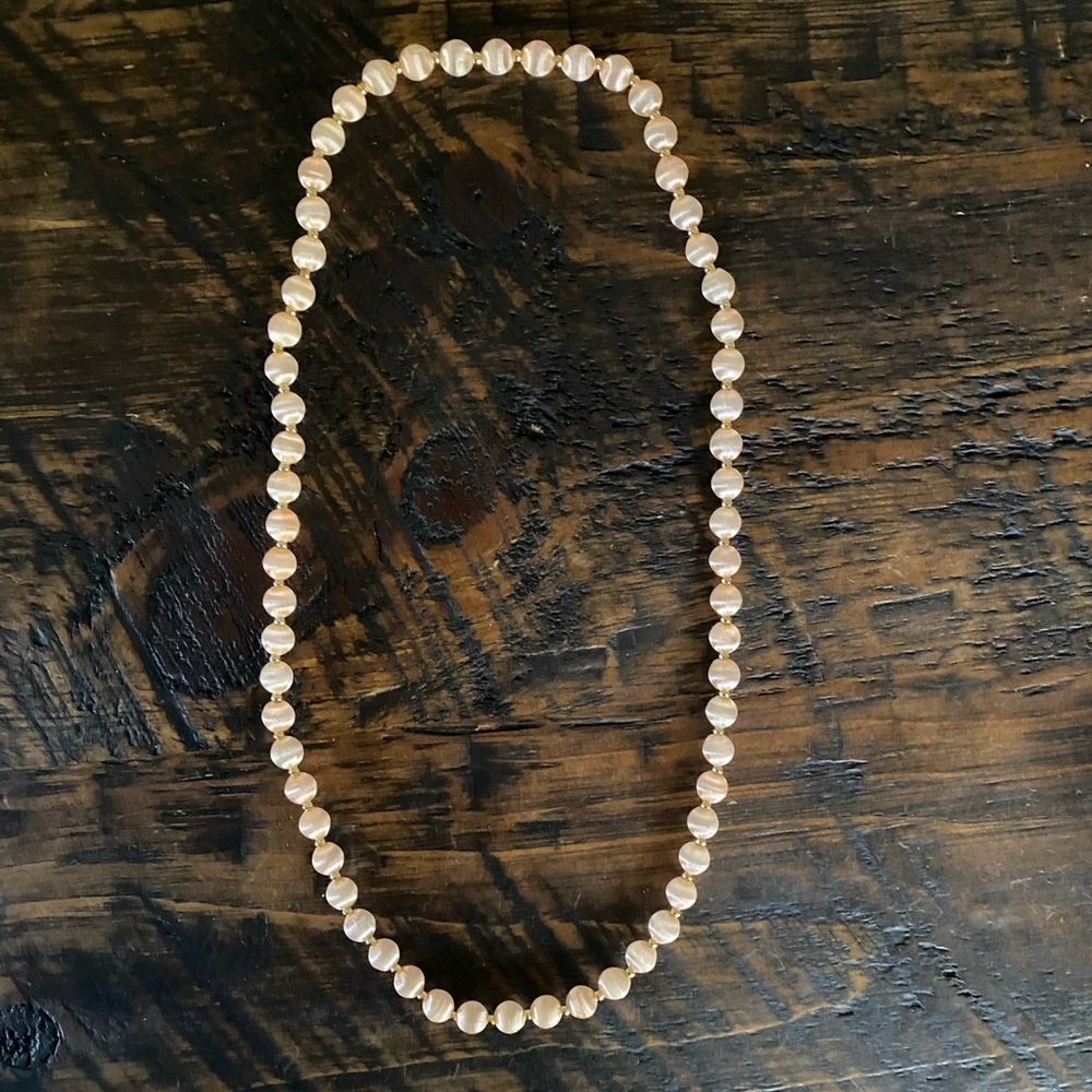Vintage Light Pink Silk Thread Covered Bead Necklace
